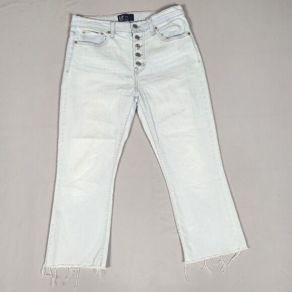 Denim - GAP Denim Bootcut Jeans Womens 6 Petite 28x28 Light Wash Raw Hem Stretch